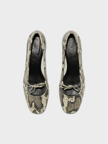 Aeyde | Darya Leather Ballet Flats Leather Flats for Women | Creamy Snake | Round Toe | Low Heel | Front View