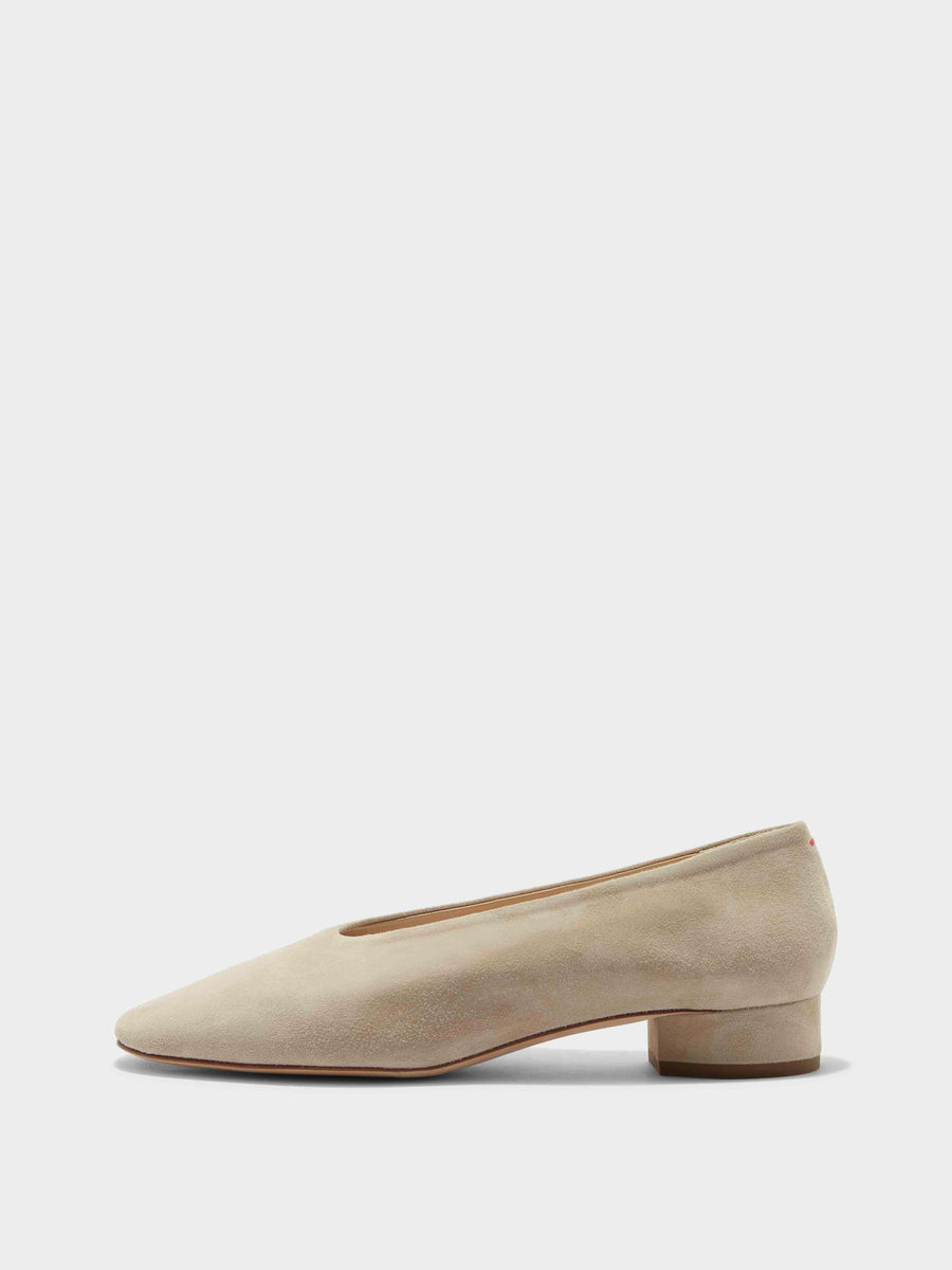 Aeyde | Delia Suede Ballet Flats Leather Flats for Women | Latte Suede | Round Toe | Low Heel | Side View