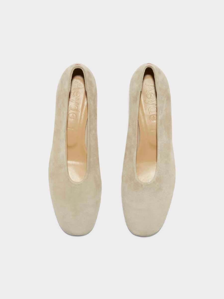 Aeyde | Delia Suede Ballet Flats Leather Flats for Women | Latte Suede | Round Toe | Low Heel | Front View