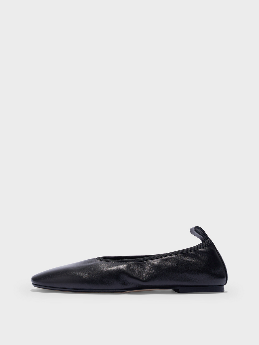 Aeyde | Dex Leather Flats Leather Flats for Women | Black Nappa | Round Toe | Flat Heel | Side View
