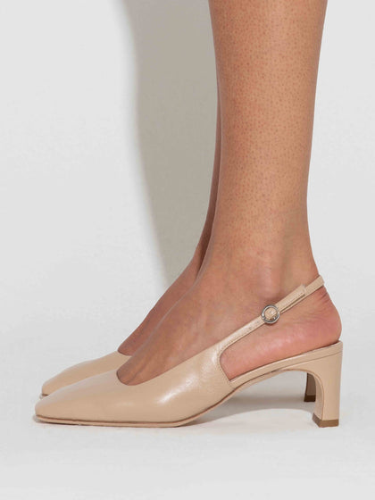 Aeyde | Eliza Leather Slingback Pumps Leather Pumps for Women | Latte Nappa | Square Toe | Mid Heel | How to Style
