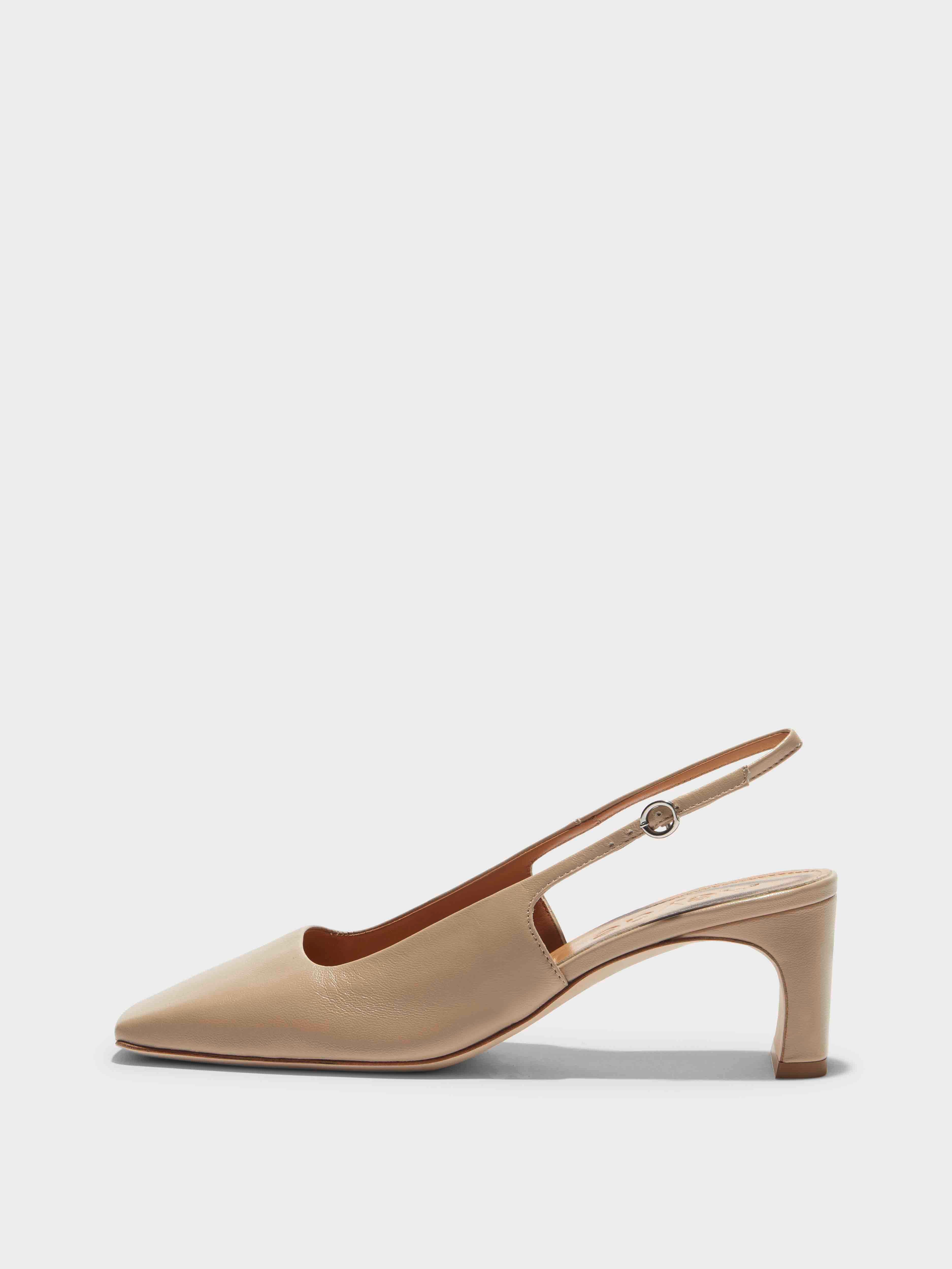 Aeyde | Eliza Leather Slingback Pumps Leather Pumps for Women | Latte Nappa | Square Toe | Mid Heel | Side View