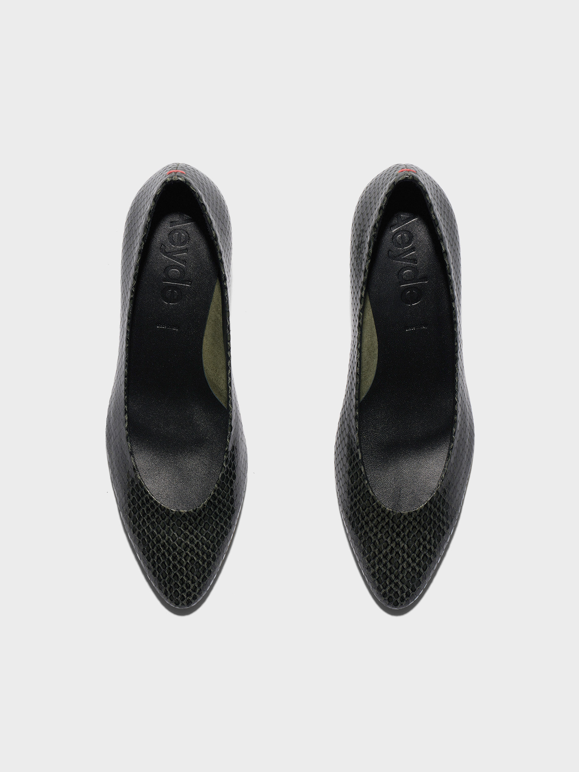 Aeyde | Ellie Almond-Toe Flats Leather Flats for Women | Moss Mini snake | Round Toe | Flat Heel | Front View