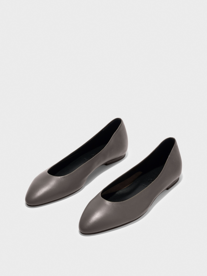 Aeyde | Ellie Almond-Toe Flats Leather Flats for Women | Taupe Nappa | Round Toe | Flat Heel | Luxury Materials | Handmade in Italy