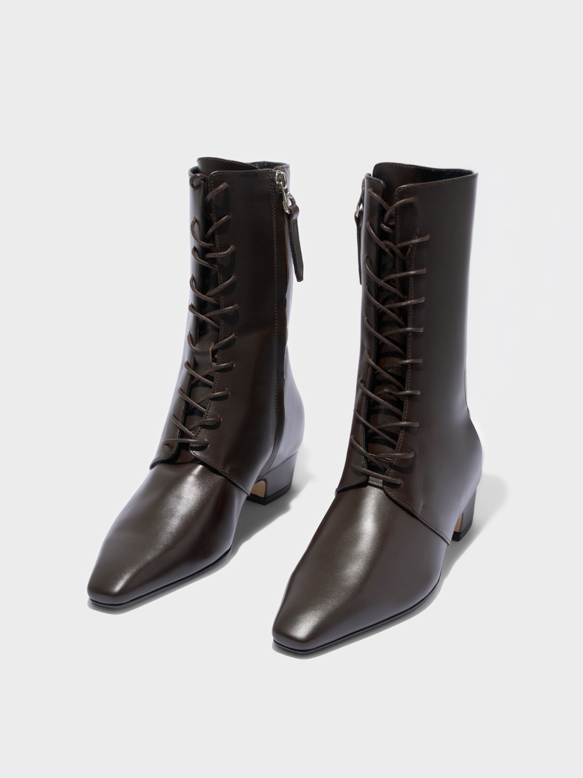 Aeyde | Elva Leather Ankle Boots Leather Ankle Boots for Women | Moka Calf | Square Toe | Low Heel | Luxury Materials | Handmade in Italy