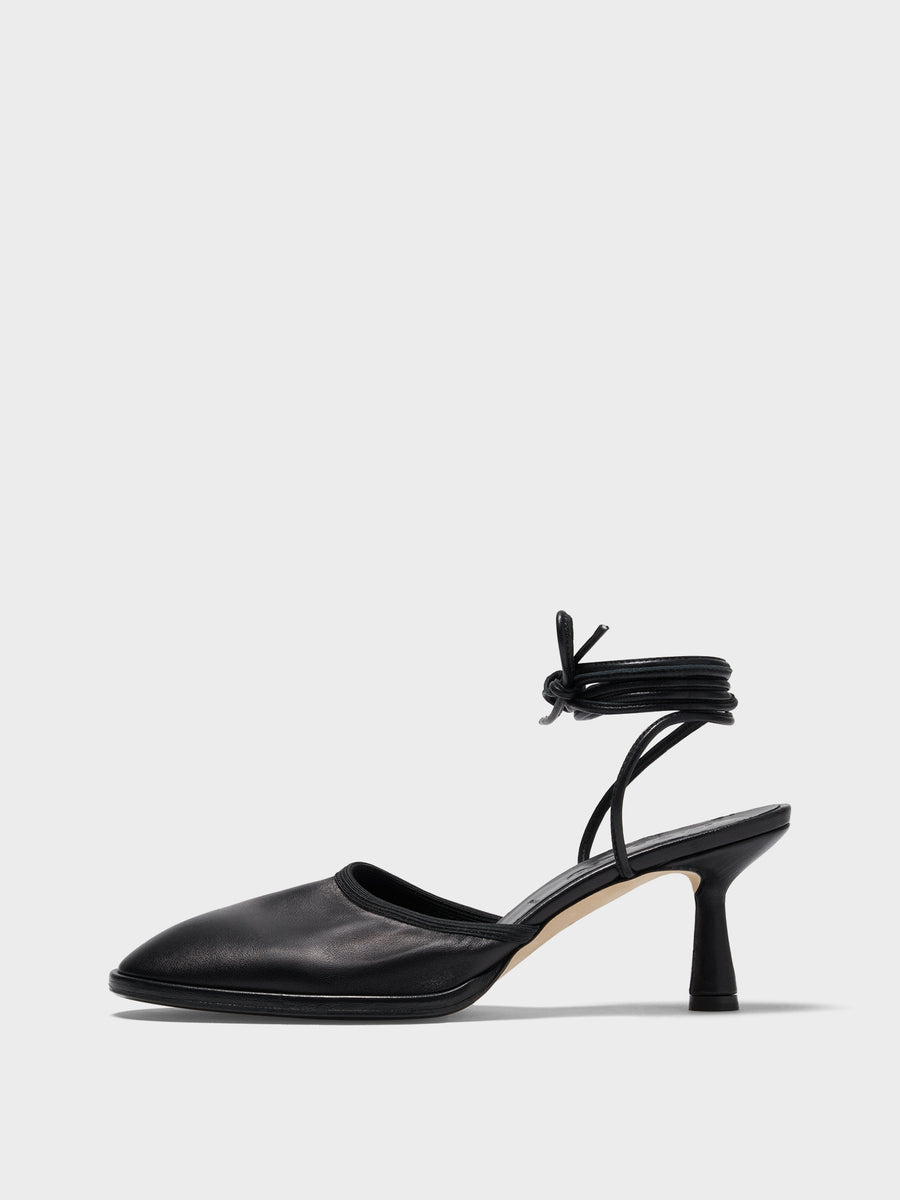 Aeyde | Farah Glove Leather Heeled Sandals for Women | Black Nappa | Round Toe | Mid Heel | Side View