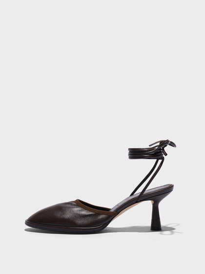 Aeyde | Farah Glove Leather Heeled Sandals for Women | Moka Nappa | Round Toe | Mid Heel | Side View