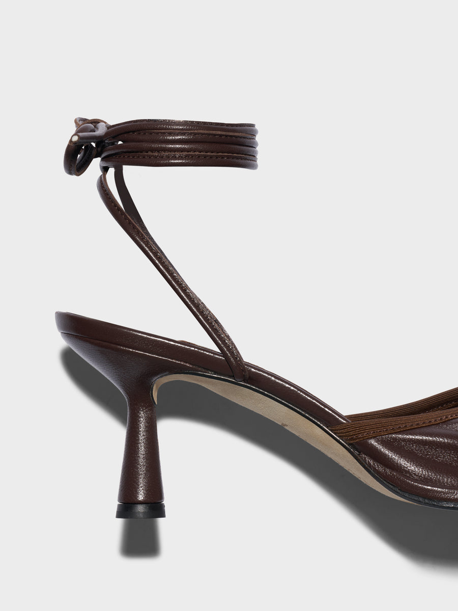 Aeyde | Farah Glove Leather Heeled Sandals for Women | Moka Nappa | Round Toe | Mid Heel | Heel Details