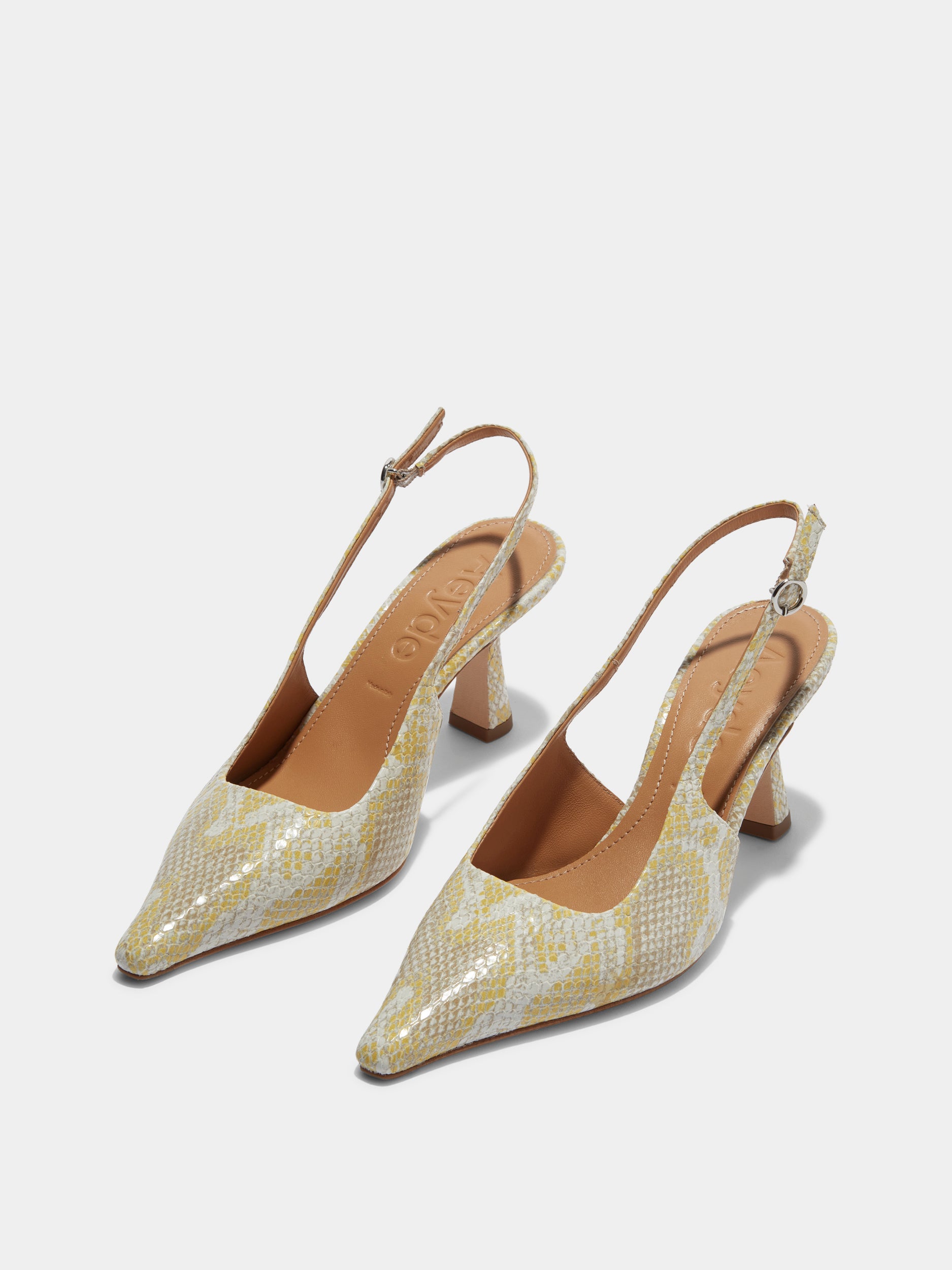Aeyde | Fernanda Leather Slingback Pumps Leather Pumps for Women | Yellow Snake | Pointed Toe | High Heel | On Feet