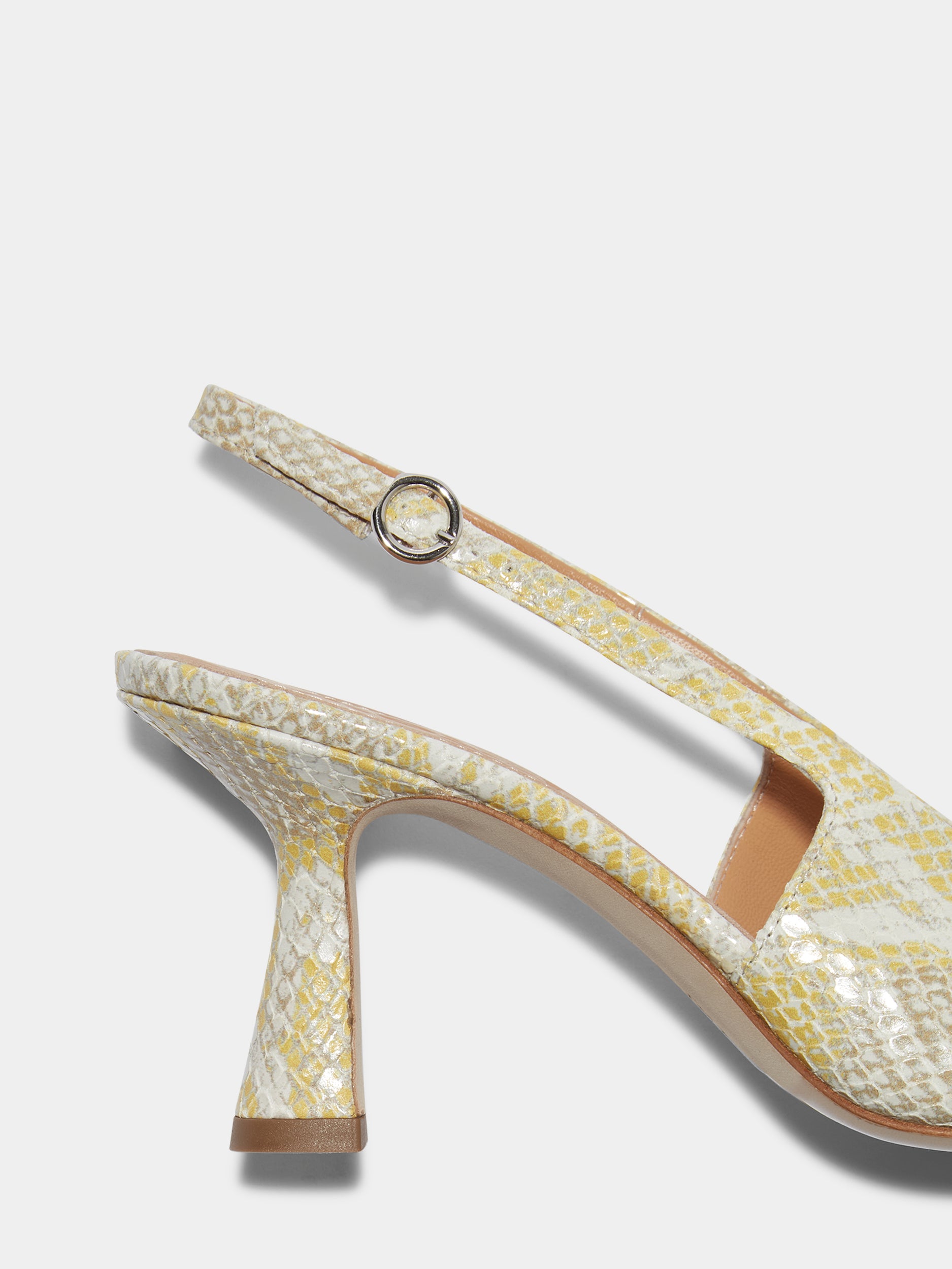 Aeyde | Fernanda Leather Slingback Pumps Leather Pumps for Women | Yellow Snake | Pointed Toe | High Heel | Heel Details
