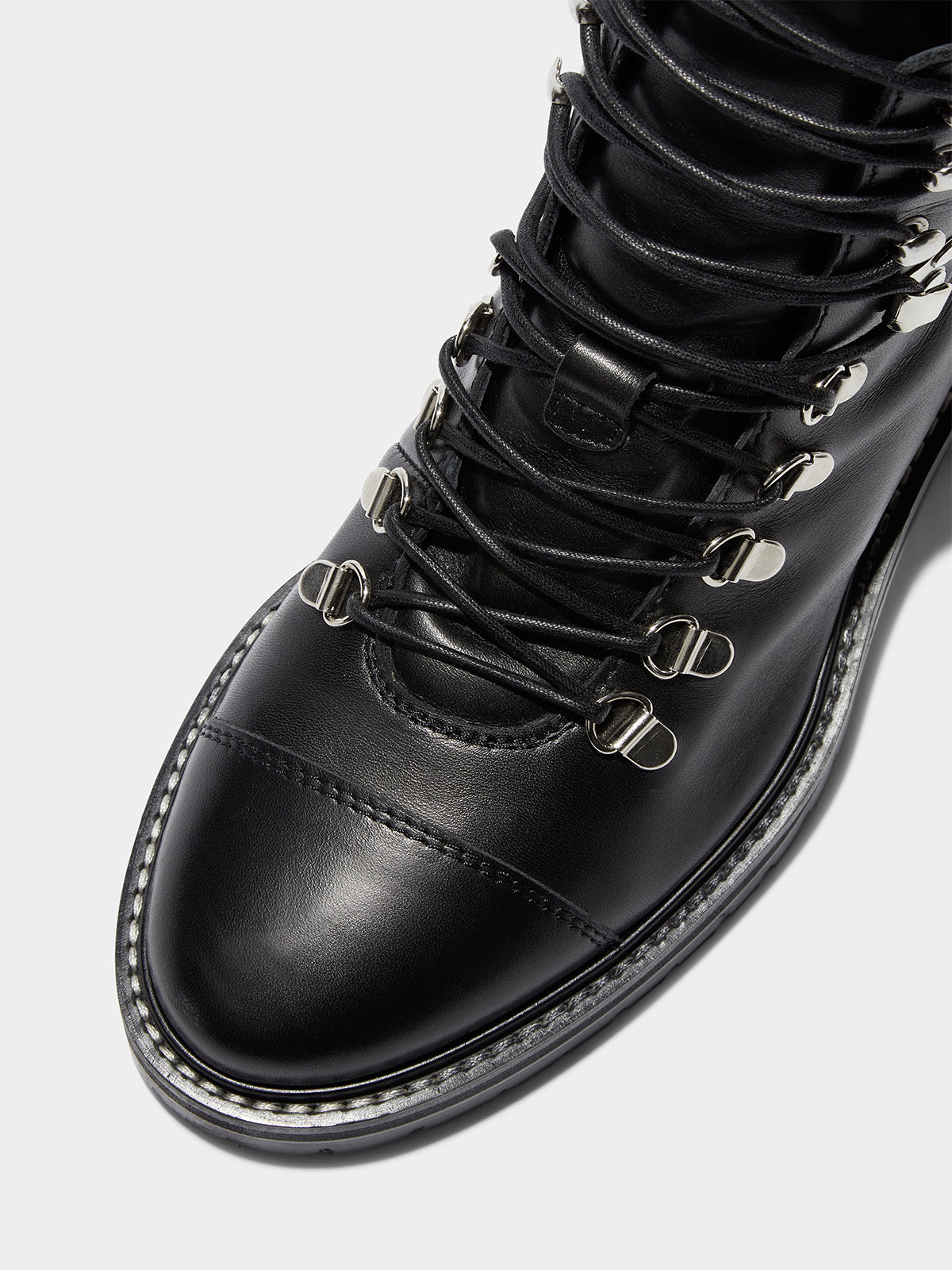 Aeyde | Fiona Leather Hiking Boots Leather Ankle Boots for Women | Black Calf | Round Toe | Mid Heel | Luxury Materials | Handmade in Italy