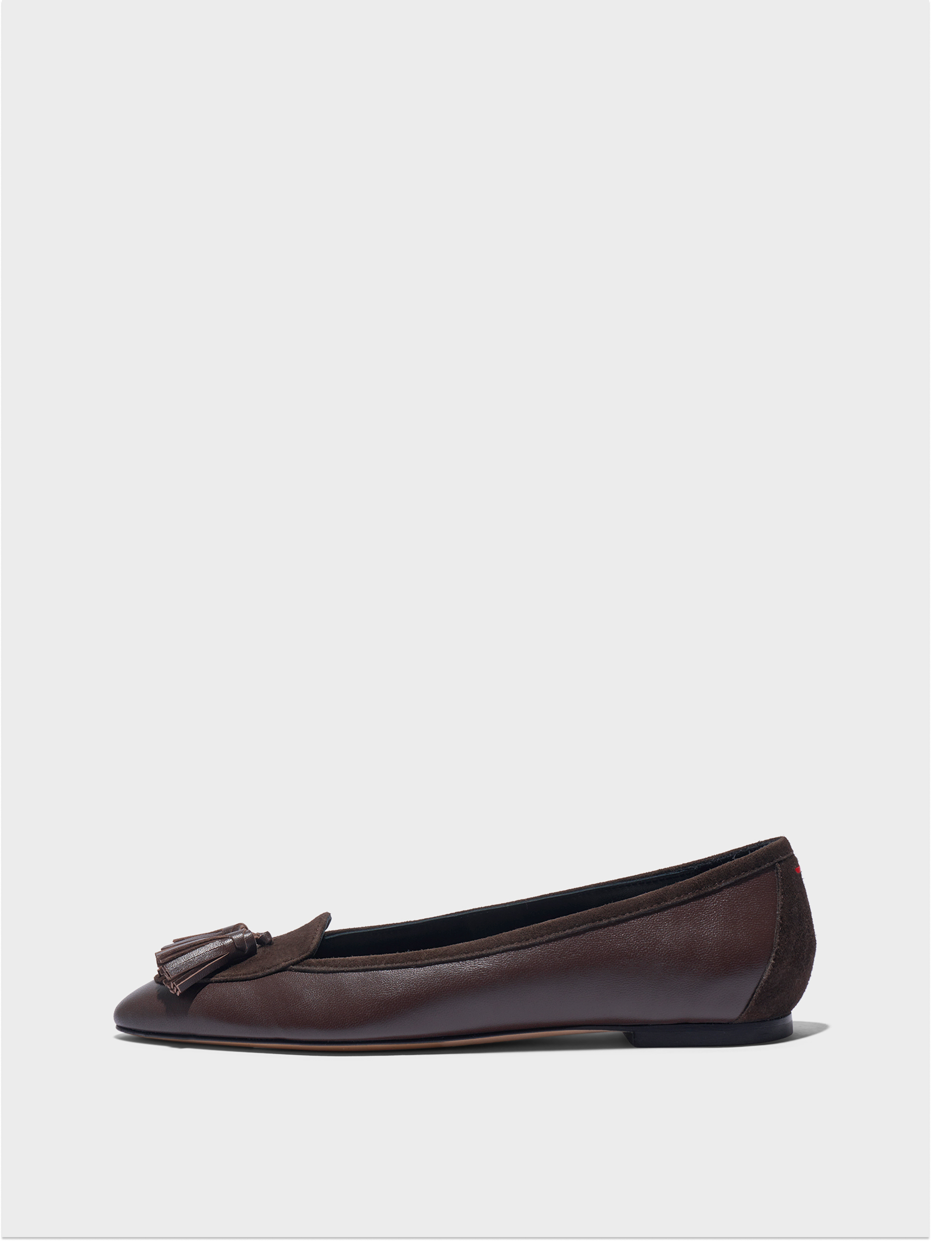 Aeyde | Floris Tassel Flats Leather Flats for Women | Moka Nappa/Suede | Round Toe | Flat Heel | Side View