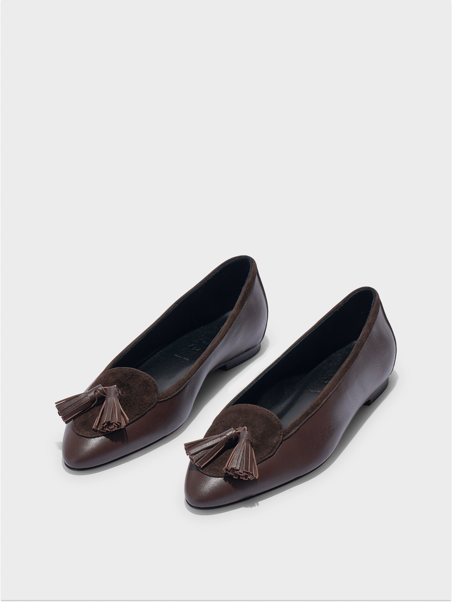 Aeyde | Floris Tassel Flats Leather Flats for Women | Moka Nappa/Suede | Round Toe | Flat Heel | Luxury Materials | Handmade in Italy