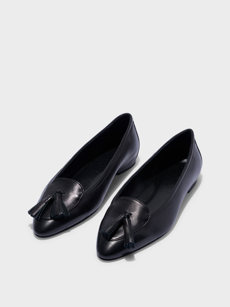 Aeyde | Floris Tassel Flats Leather Flats for Women | Black Nappa | Round Toe | Flat Heel | Luxury Materials | Handmade in Italy