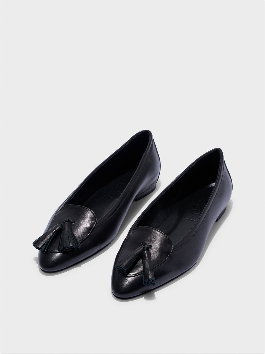 Aeyde | Floris Tassel Flats Leather Flats for Women | Black Nappa | Round Toe | Flat Heel | Luxury Materials | Handmade in Italy