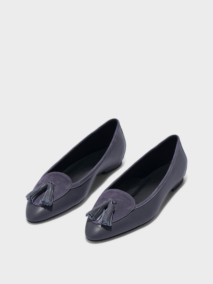 Aeyde | Floris Tassel Flats Leather Flats for Women | Dusty Purple Nappa/Suede | Round Toe | Flat Heel | Luxury Materials | Handmade in Italy