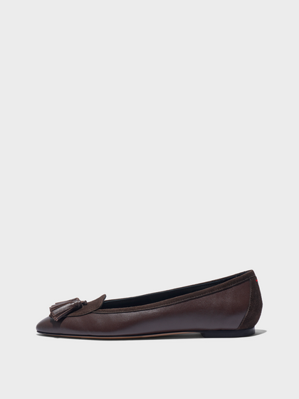 Aeyde | Floris Tassel Flats Leather Flats for Women | Moka Nappa/Suede | Round Toe | Flat Heel | Side View