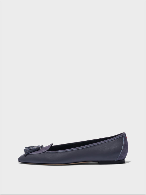 Aeyde | Floris Tassel Flats Leather Flats for Women | Dusty Purple Nappa/Suede | Round Toe | Flat Heel | Side View