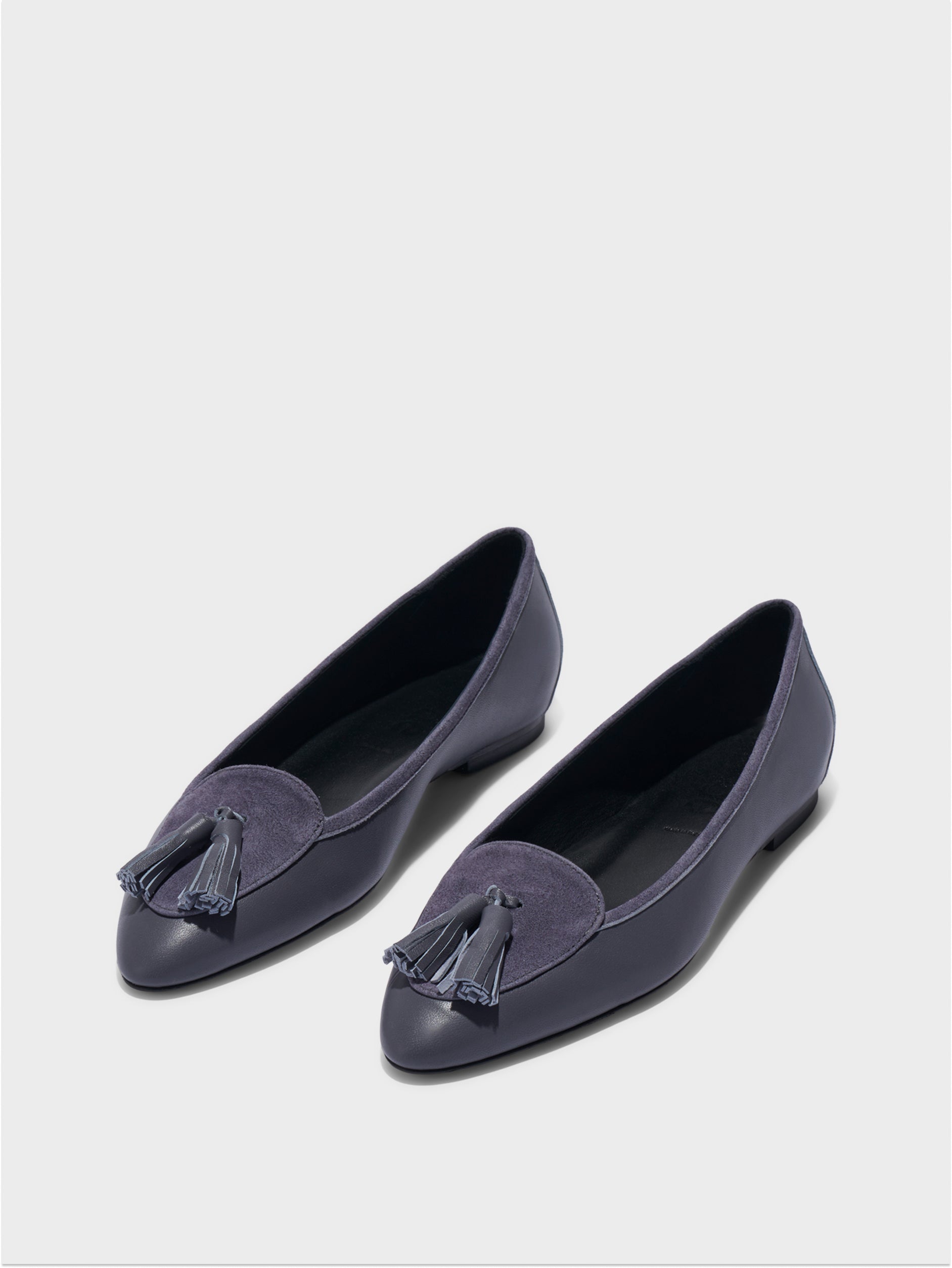 Aeyde | Floris Tassel Flats Leather Flats for Women | Dusty Purple Nappa/Suede | Round Toe | Flat Heel | Luxury Materials | Handmade in Italy