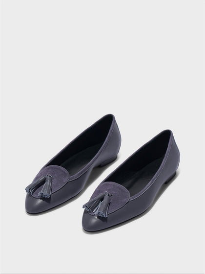 Aeyde | Floris Tassel Flats Leather Flats for Women | Dusty Purple Nappa/Suede | Round Toe | Flat Heel | Luxury Materials | Handmade in Italy