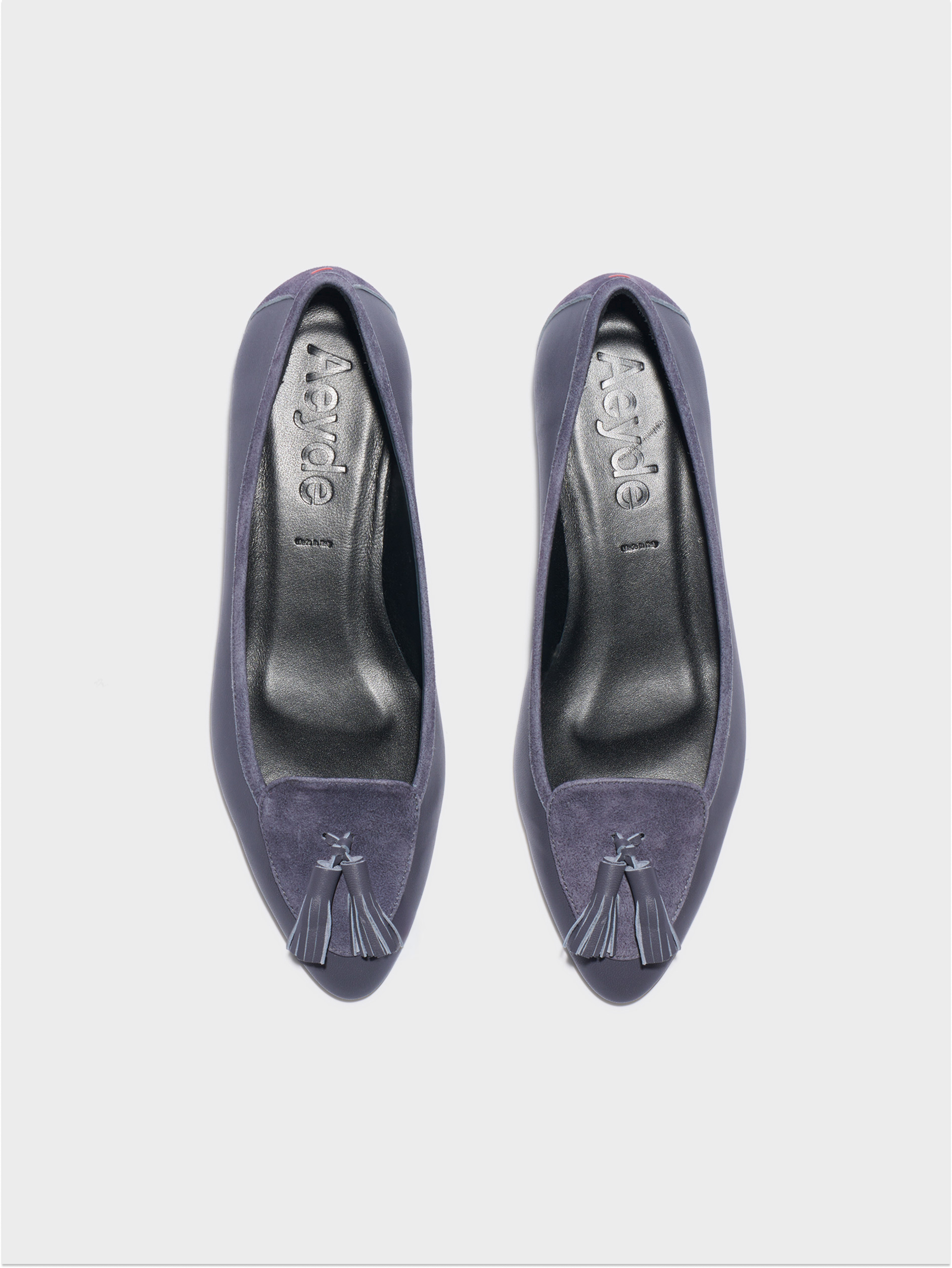 Aeyde | Floris Tassel Flats Leather Flats for Women | Dusty Purple Nappa/Suede | Round Toe | Flat Heel | Front View