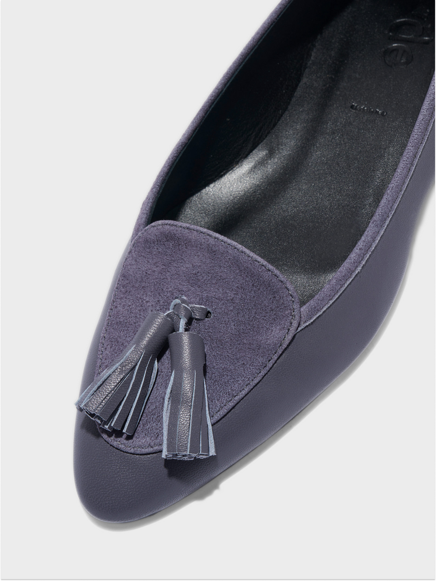 Aeyde | Floris Tassel Flats Leather Flats for Women | Dusty Purple Nappa/Suede | Round Toe | Flat Heel | Heel Details