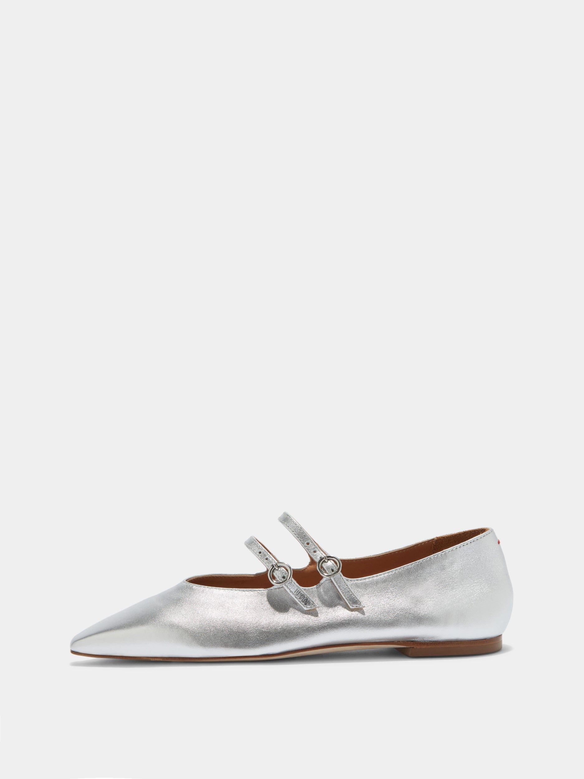 Aeyde | Franny Leather Flats Leather Flats for Women | Silver Nappa | Square Toe | Flat Heel | Side View