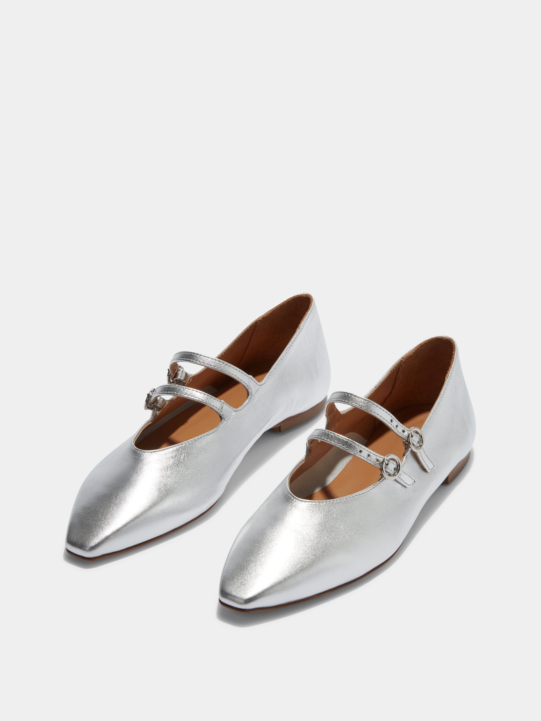 Aeyde | Franny Leather Flats Leather Flats for Women | Silver Nappa | Square Toe | Flat Heel | On Feet