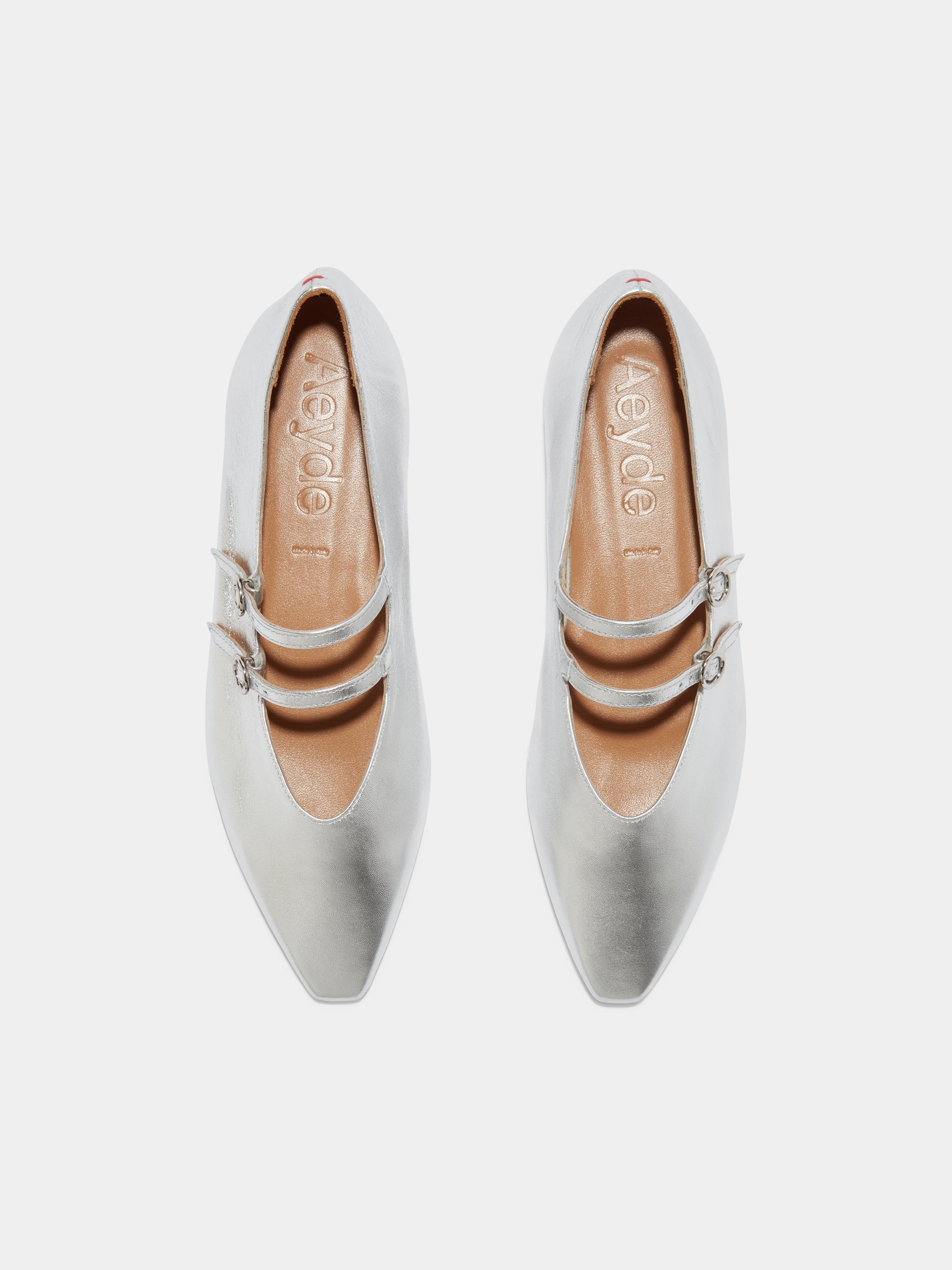 Aeyde | Franny Leather Flats Leather Flats for Women | Silver Nappa | Square Toe | Flat Heel | Front View