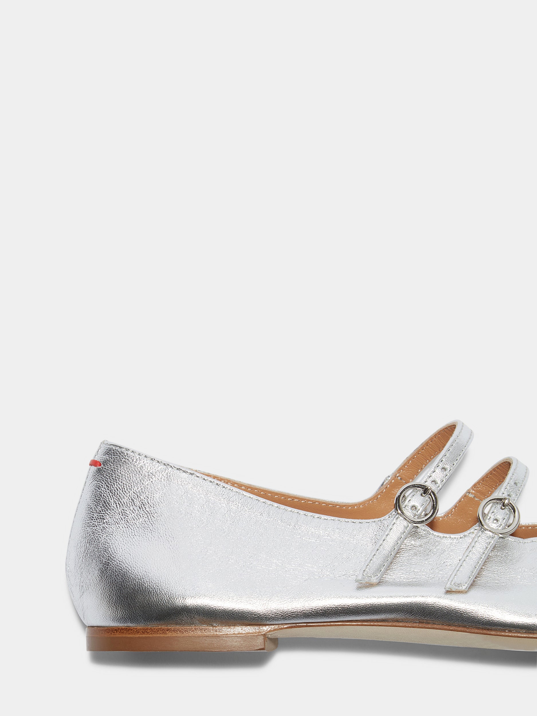 Aeyde | Franny Leather Flats Leather Flats for Women | Silver Nappa | Square Toe | Flat Heel | Heel Details