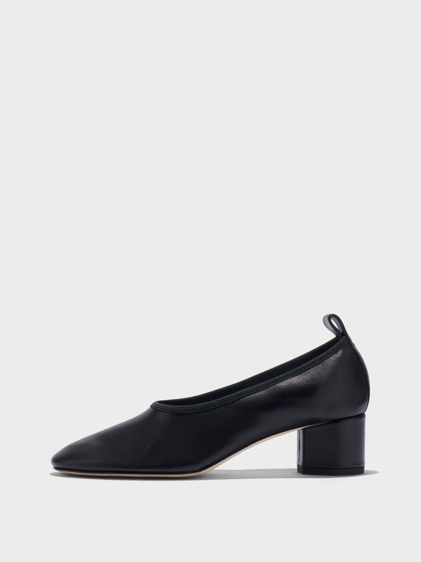 Aeyde | Gemma Leather Pumps for Women | Black Nappa | Round Toe | Low Heel | Side View
