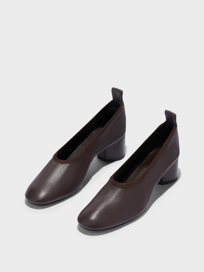 Aeyde | Gemma Leather Pumps for Women | Moka Nappa | Round Toe | Low Heel | Luxury Materials | Handmade in Italy