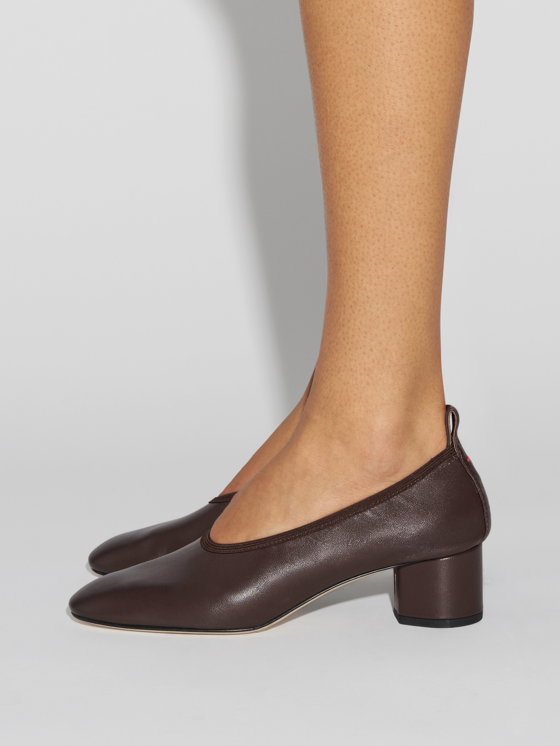 Aeyde | Gemma Leather Pumps for Women | Moka Nappa | Round Toe | Low Heel | How to Style
