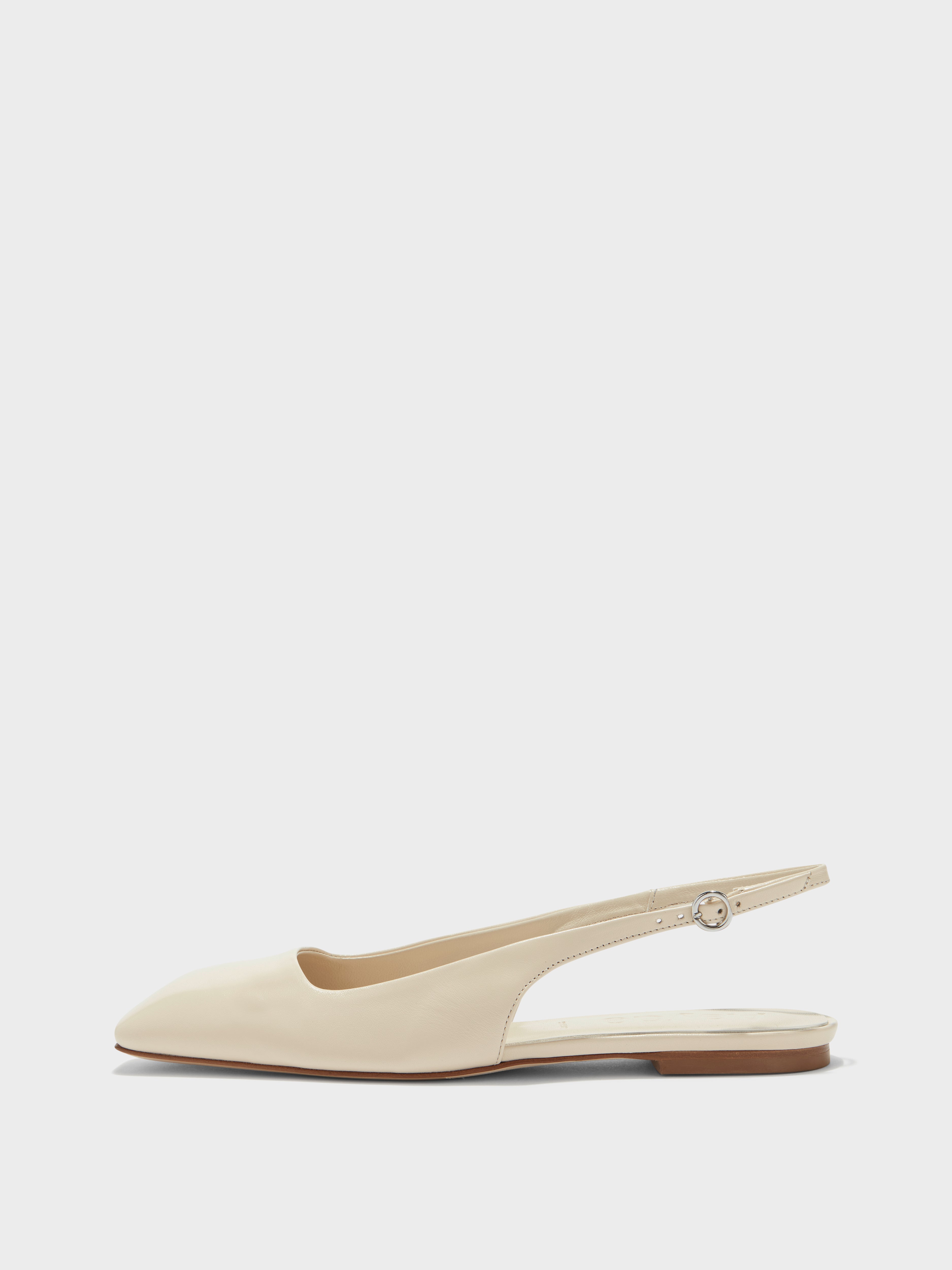 Aeyde | Geraldine Leather Slingback Flats Leather Flats for Women | Creamy Nappa | Square Toe | Flat Heel | Side View