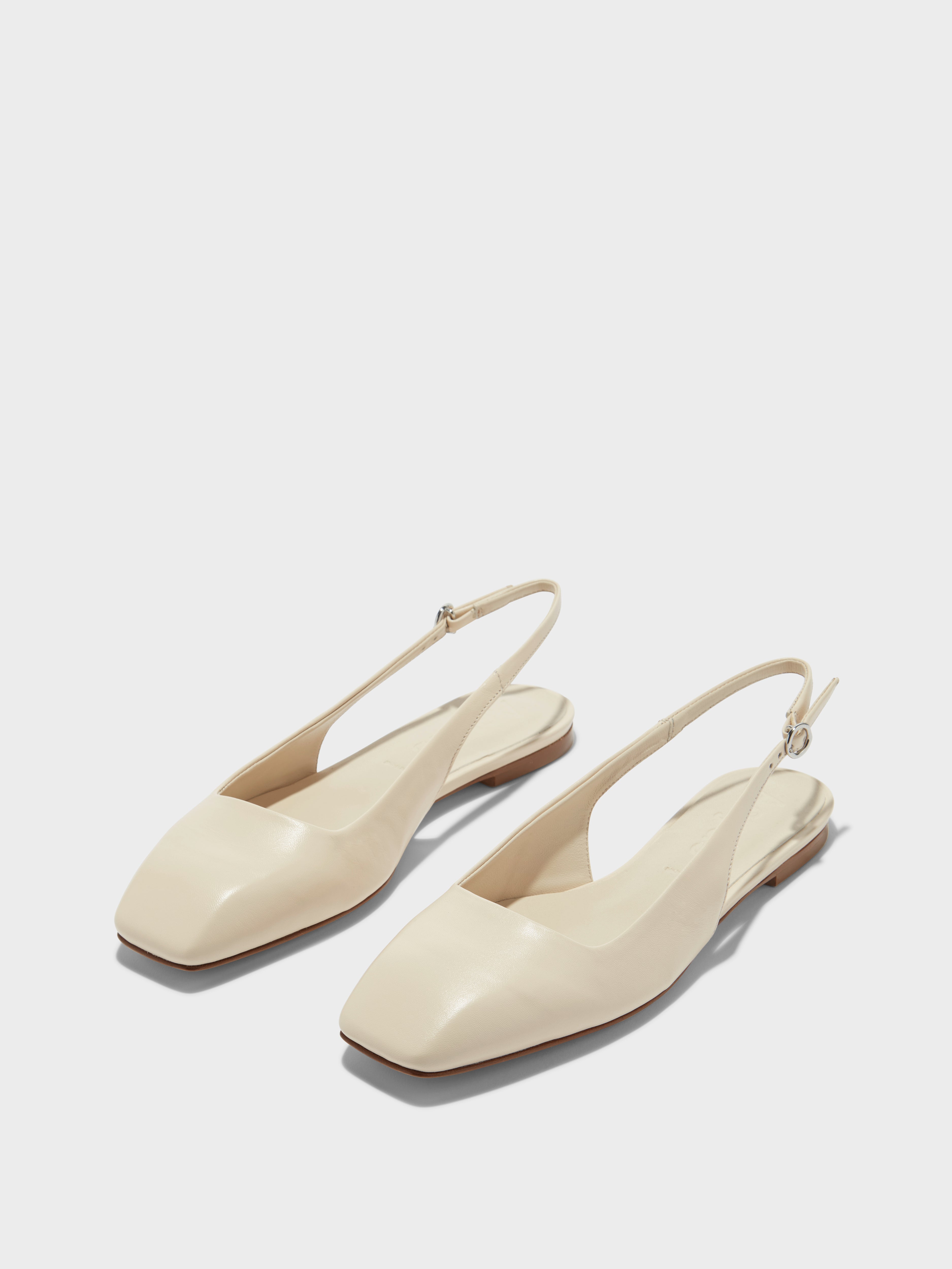 Aeyde | Geraldine Leather Slingback Flats Leather Flats for Women | Creamy Nappa | Square Toe | Flat Heel | On Feet