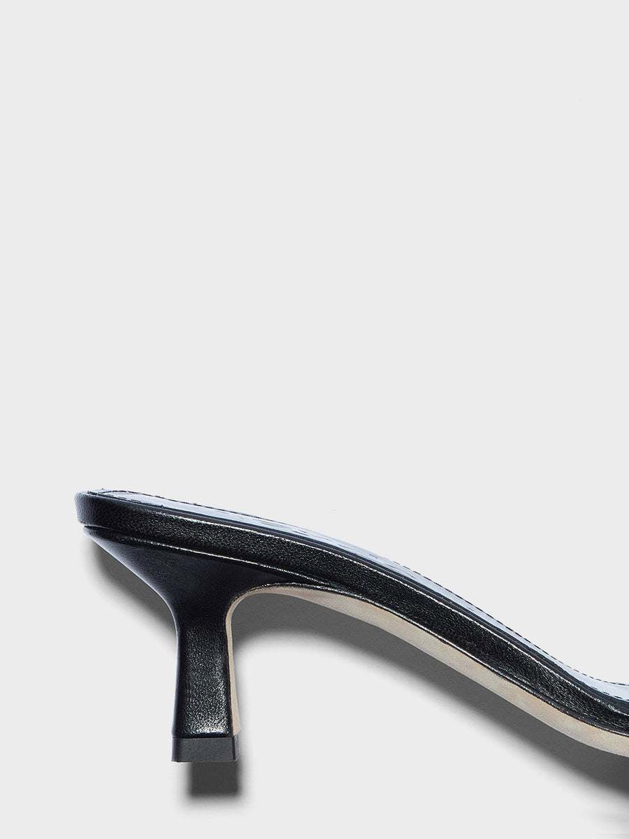 Aeyde | Gilly Leather Heeled Sandals for Women | Black Nappa | Square Toe | Mid Heel | Heel Details