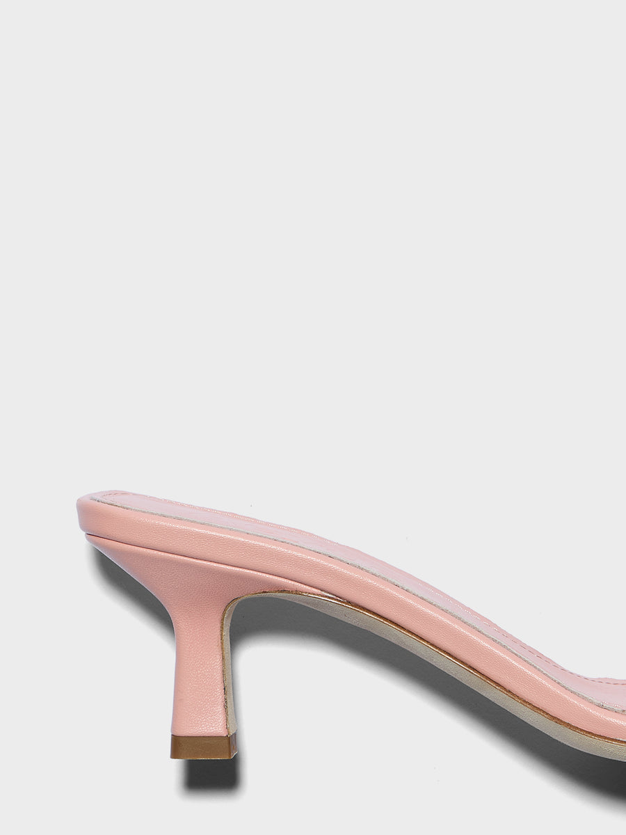 Aeyde | Gilly Leather Heeled Sandals for Women | Dusty Pink Nappa | Square Toe | Mid Heel | Heel Details