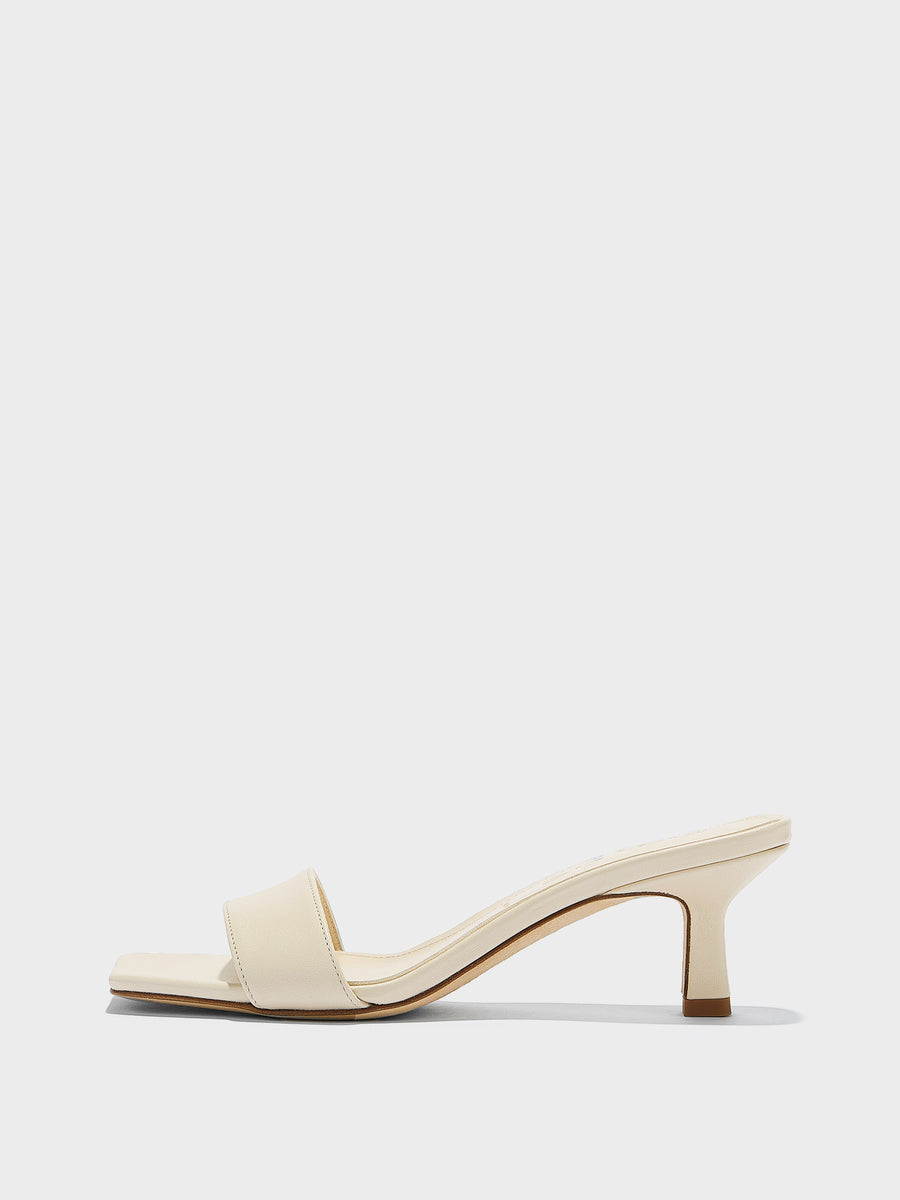 Aeyde | Gilly Leather Heeled Sandals for Women | Creamy Nappa | Square Toe | Mid Heel | Side View