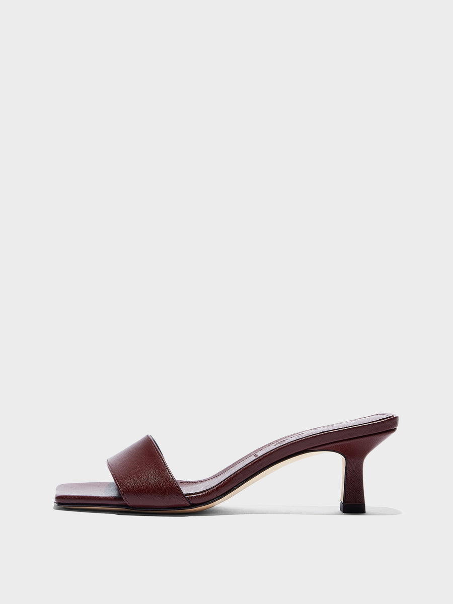 Aeyde | Gilly Leather Heeled Sandals for Women | Port Nappa | Square Toe | Mid Heel | Side View