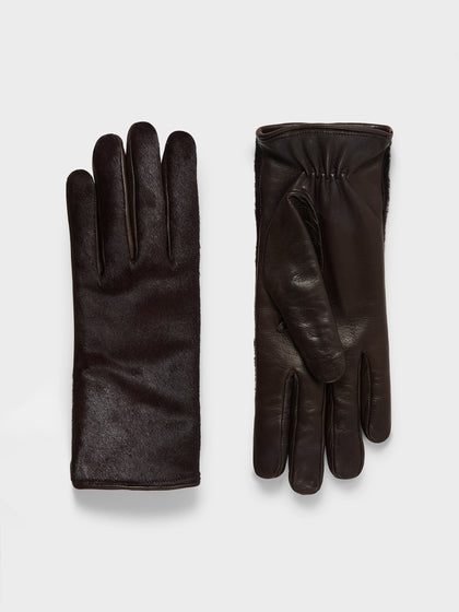 awg handschuhe Aeyde Gio Pony Hair Gloves, Brown, Lamb Leather , Size M, Women's