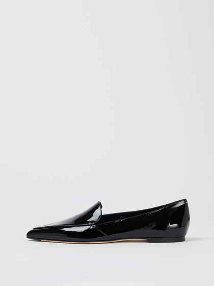 Aeyde | Martha Black Patent Leather Loafers, Flats for Women | Black Patent | Pointed Toe | Flat Heel | Side View