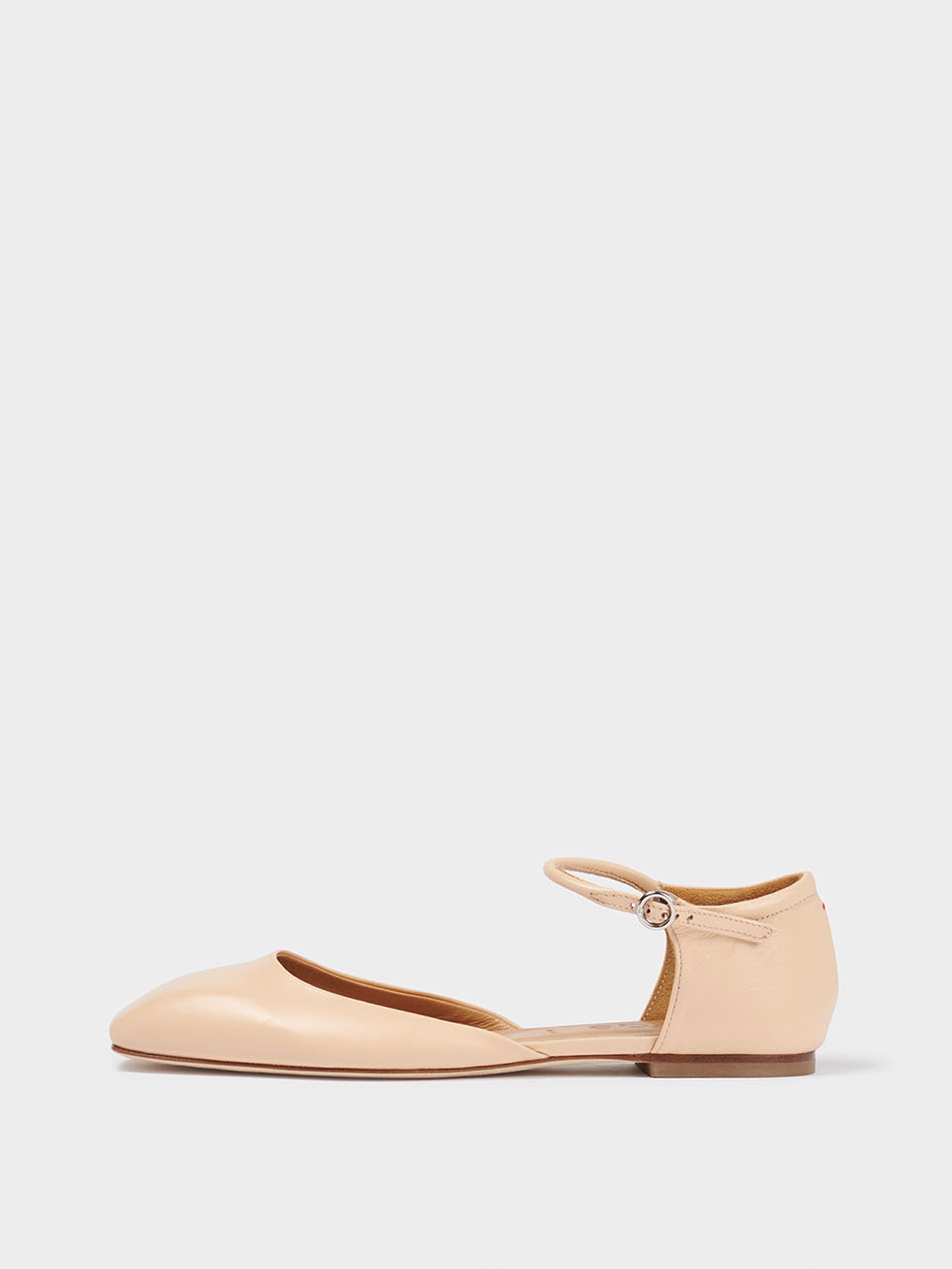 Aeyde | Miri Leather Mary-Jane Flats Leather Flats for Women | Peach Nappa | Square Toe | Flat Heel | Side View