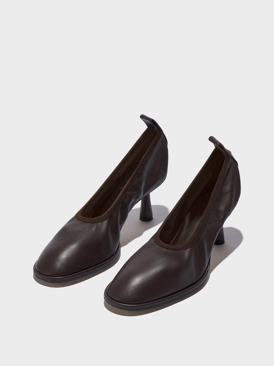 Aeyde | Giulia Stiletto Pumps Leather Pumps for Women | Moka Nappa | Round Toe | Mid Heel | Luxury Materials | Handmade in Italy