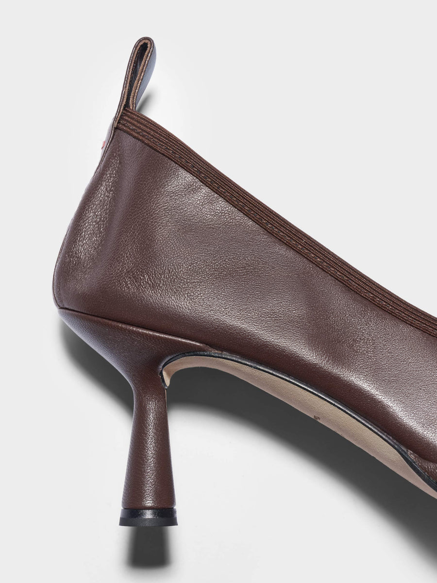 Aeyde | Giulia Stiletto Pumps Leather Pumps for Women | Moka Nappa | Round Toe | Mid Heel | Heel Details