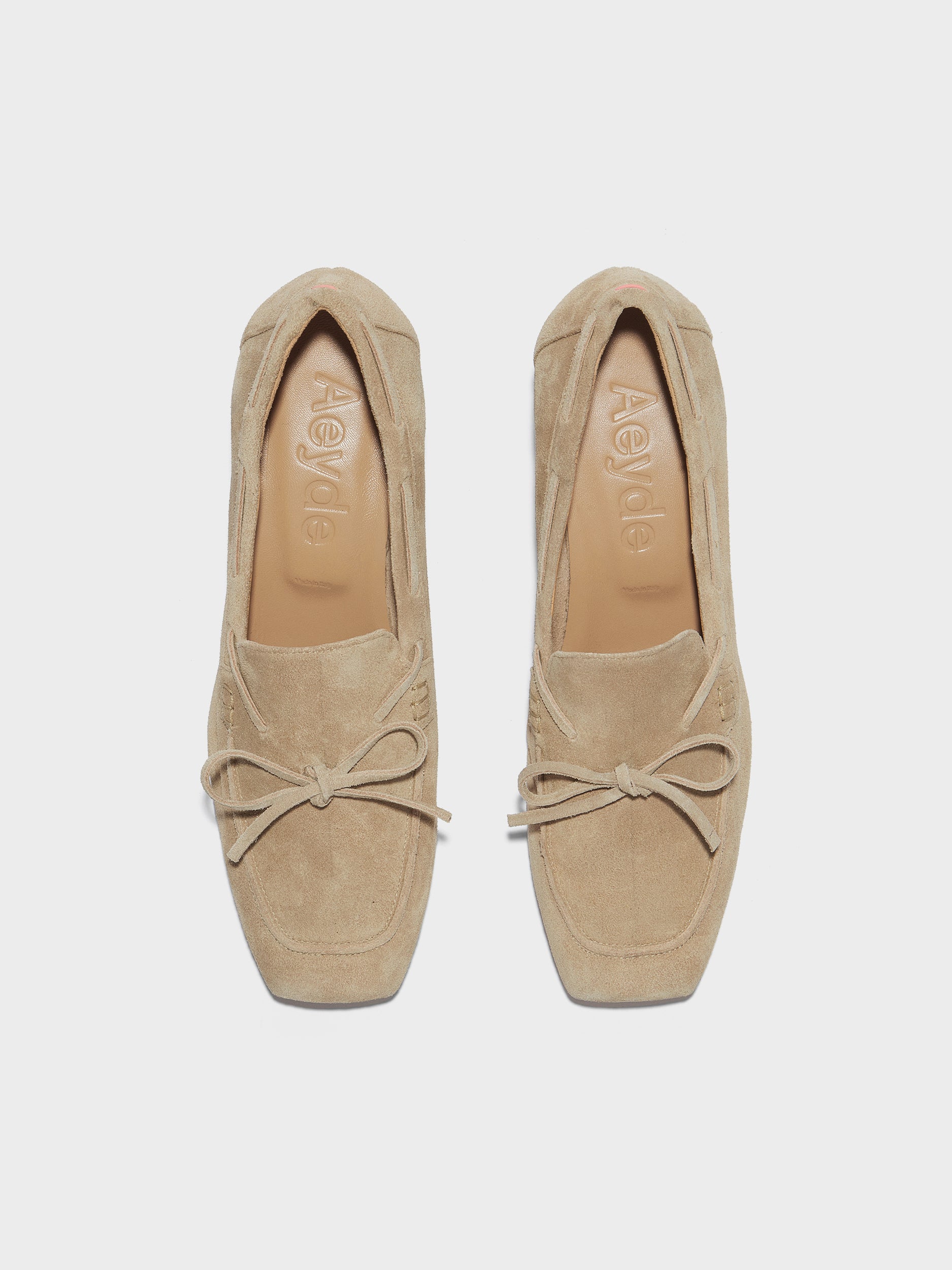 Aeyde | Grenn Leather Pumps for Women | Sand Suede | Square Toe | Low Heel | Front View