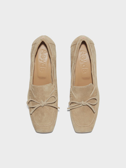 Aeyde | Grenn Leather Pumps for Women | Sand Suede | Square Toe | Low Heel | Front View