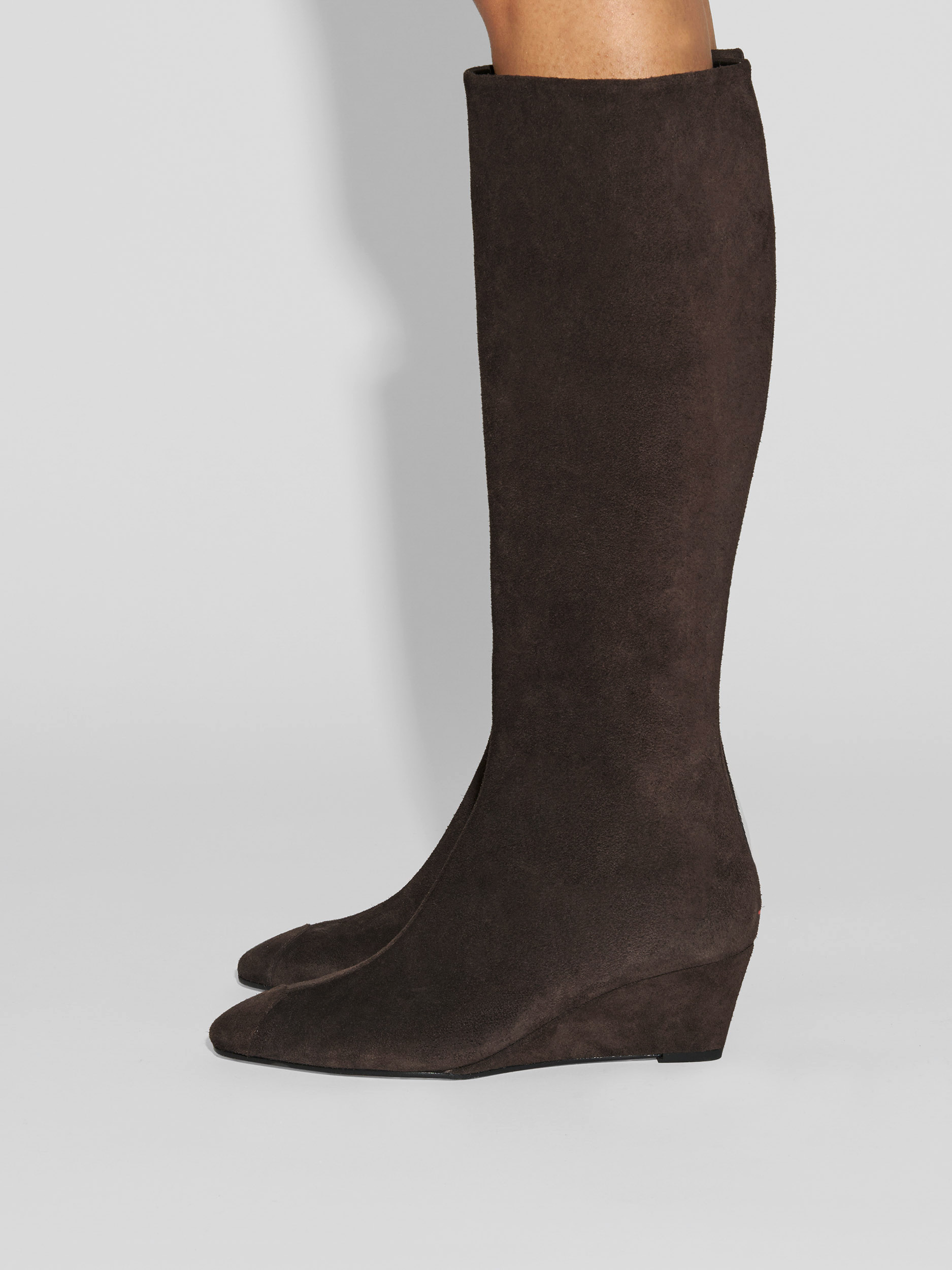 Aeyde | Hana Cap Leather Knee High Boots for Women | Moka Suede | Round Toe | Mid Heel | How to Style