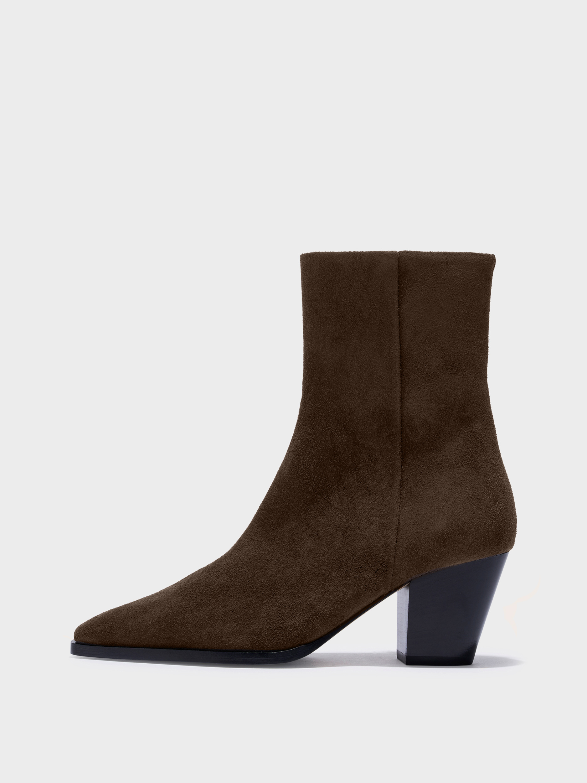 Aeyde | Hedvig Cowboy Ankle Boots Leather Ankle Boots for Women | Moka Suede | Square Toe | High Heel | Side View