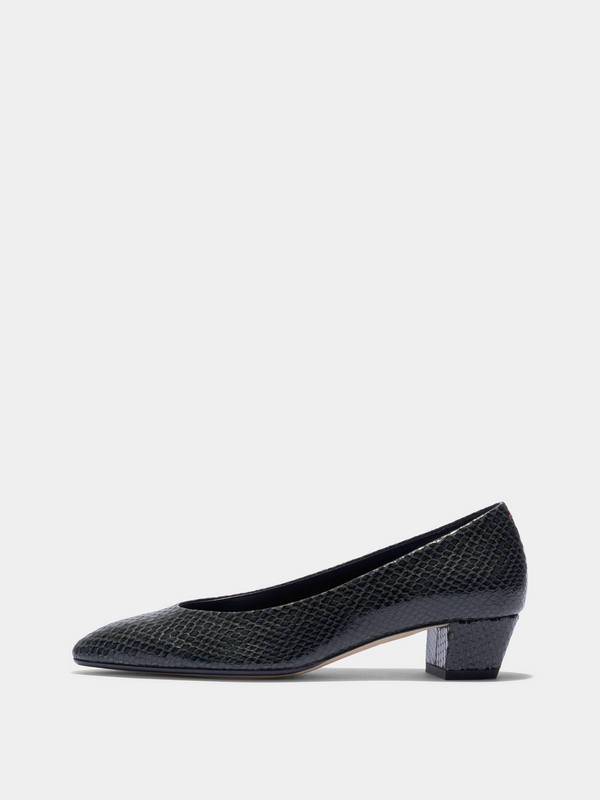 Aeyde | Helia Low-Cut Pumps Leather Pumps for Women | Moss Mini snake | Round Toe | Low Heel | Side View