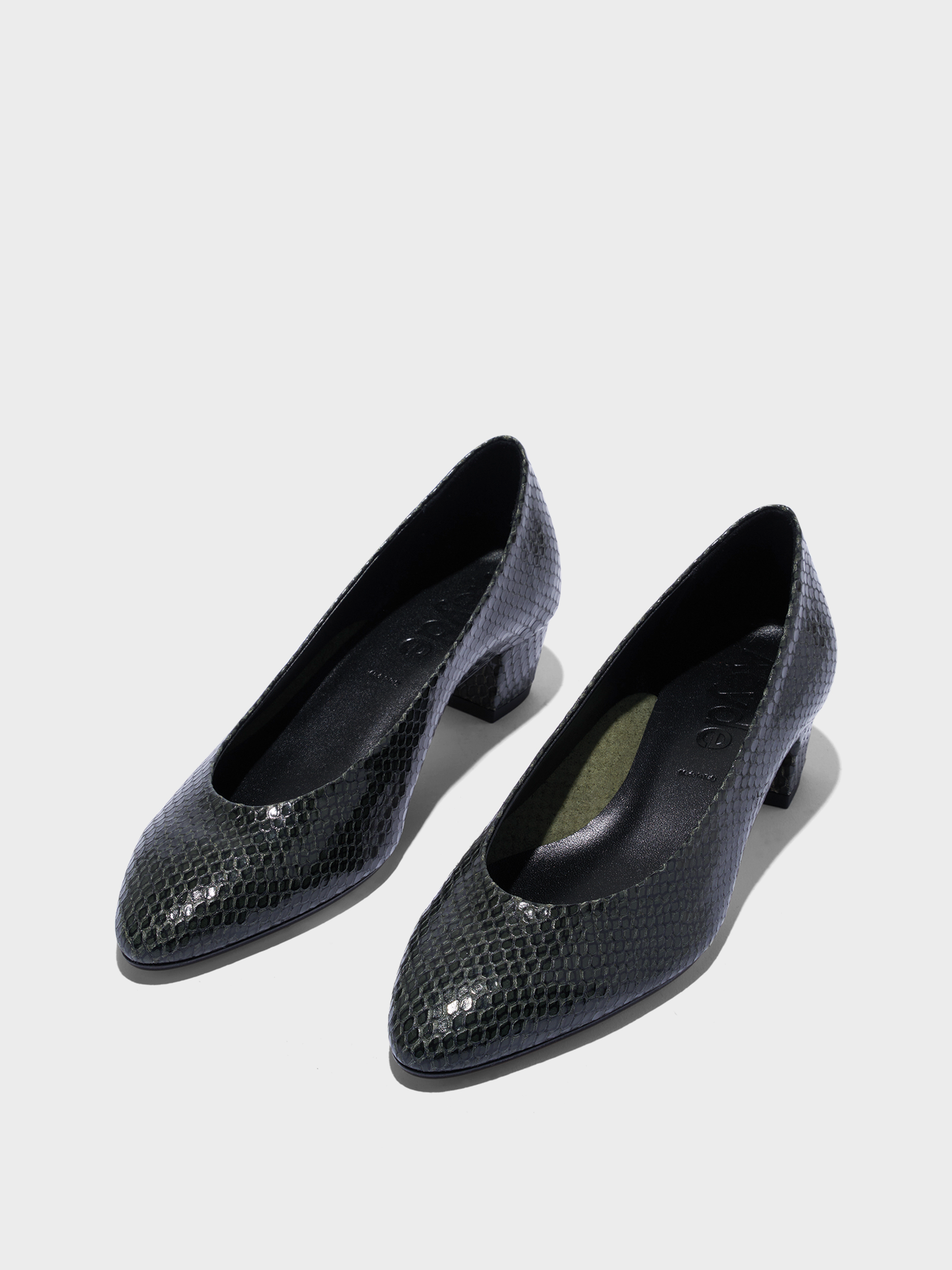 Aeyde | Helia Low-Cut Pumps Leather Pumps for Women | Moss Mini snake | Round Toe | Low Heel | Luxury Materials | Handmade in Italy
